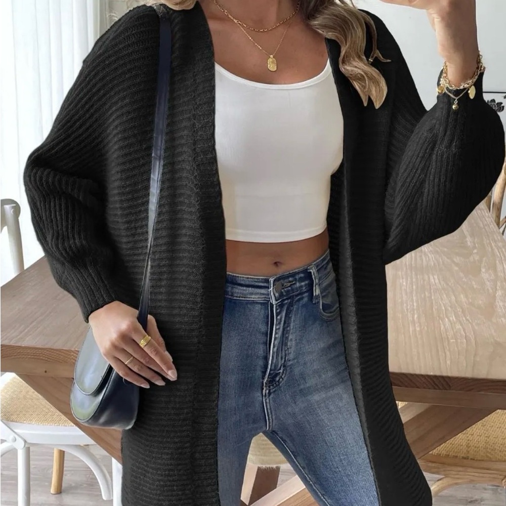 Women's Black Open-Front Cardigan Sweater